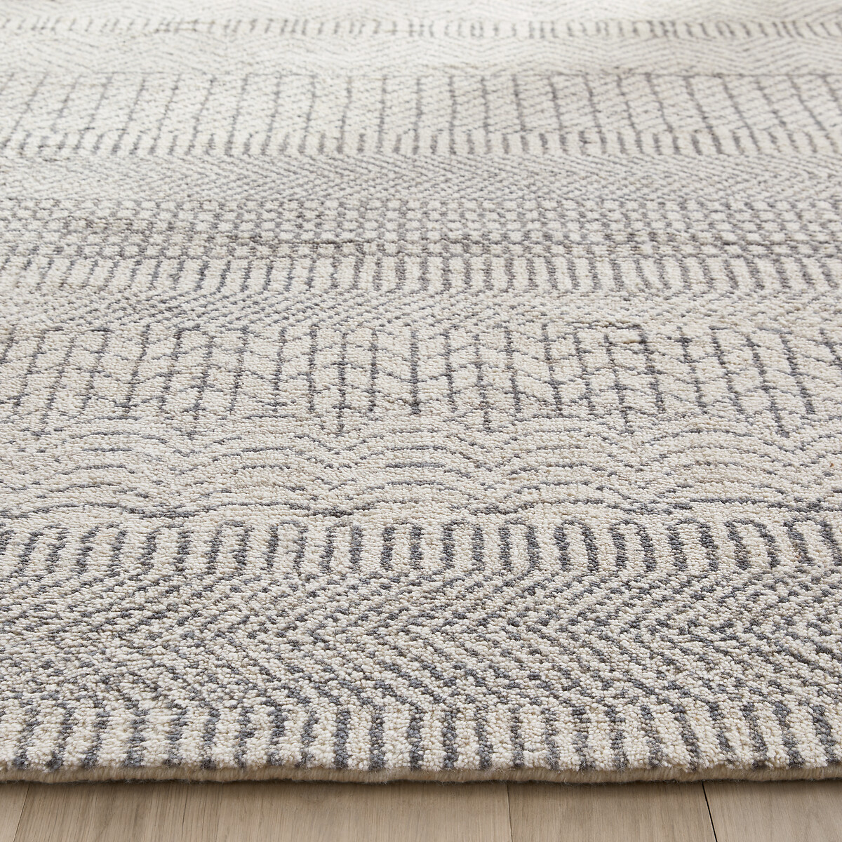 Tapis en laine, noué main, Fatonia ecru + gris + bleu, AM.PM