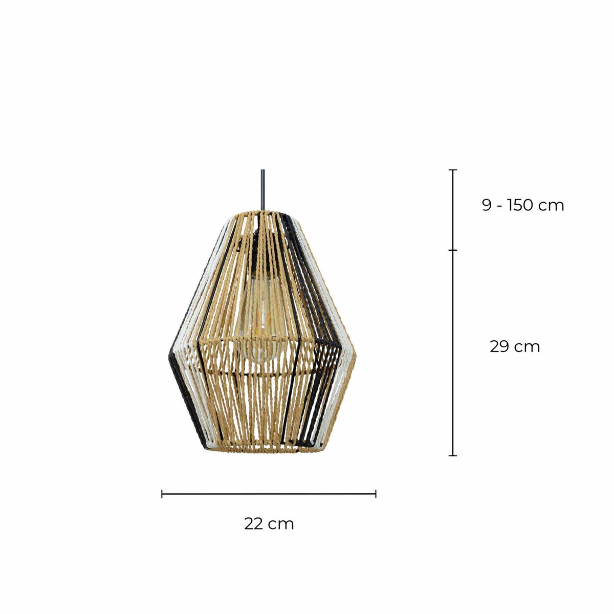 Suspension en ficelle de papier, TILLIS noir et naturel, C-CREATION
