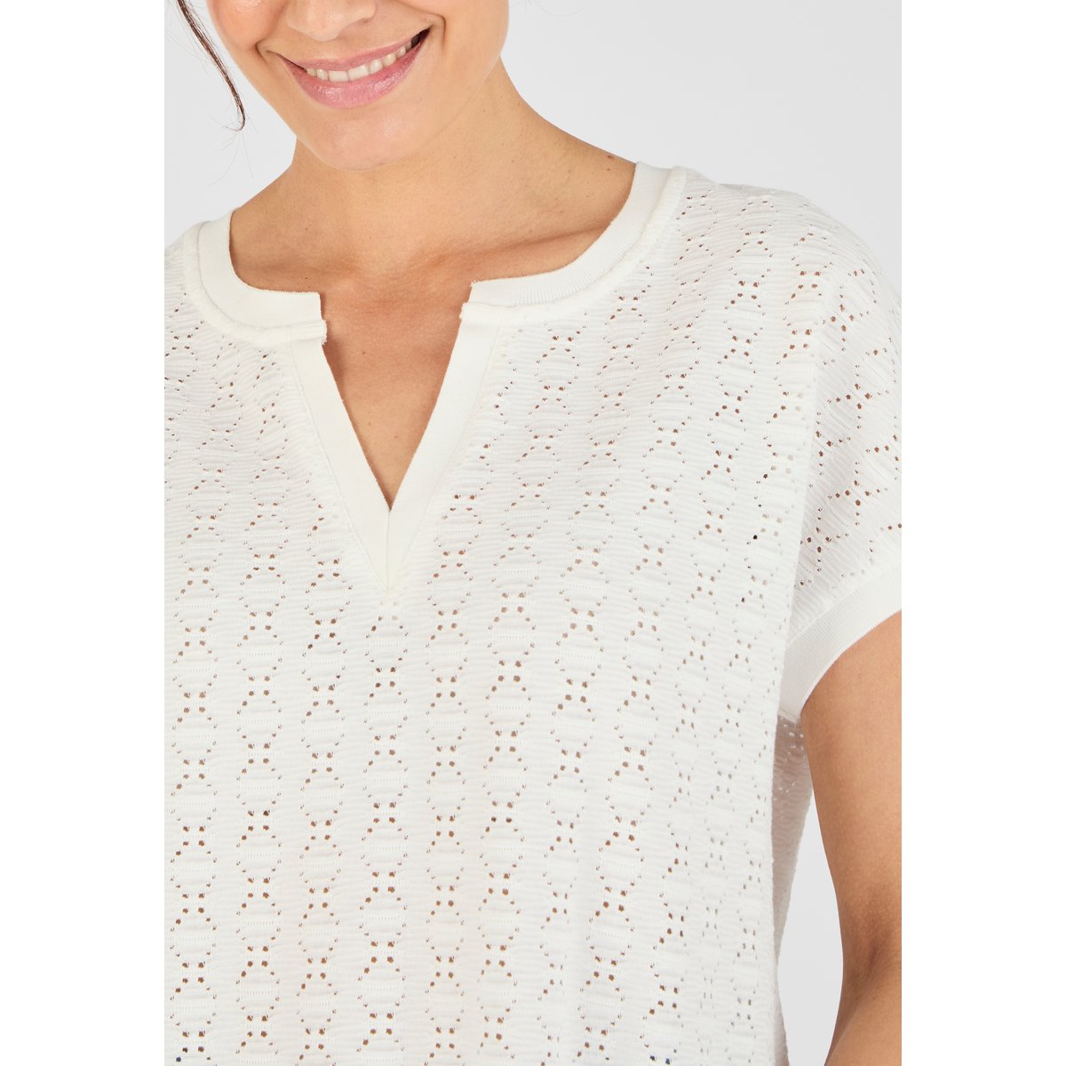 T-shirt maille jacquard fantaisie marron ecru, DAMART