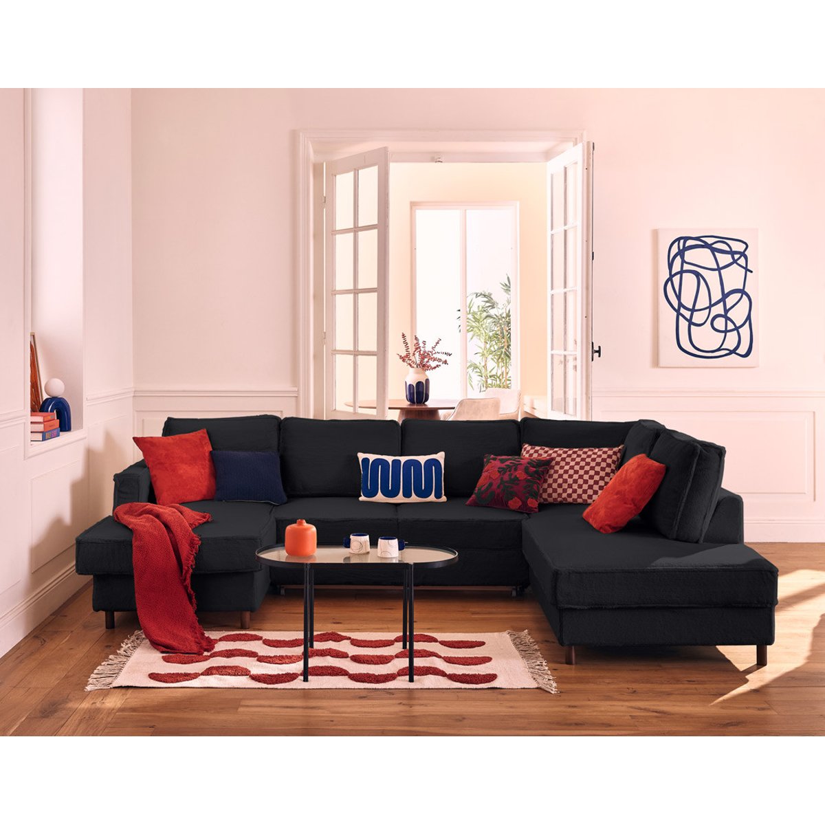 Canapé d'Angle Convertible 7 places - JAKE noir, BEST MOBILIER