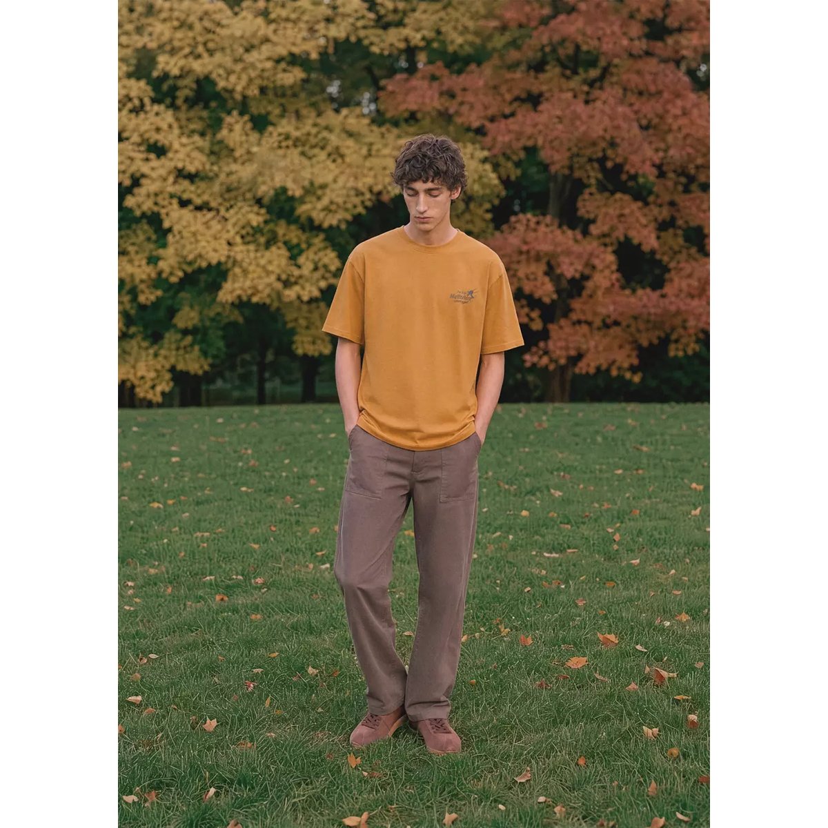 T-shirt coton imprimé montagne moutarde, MANGO TEEN