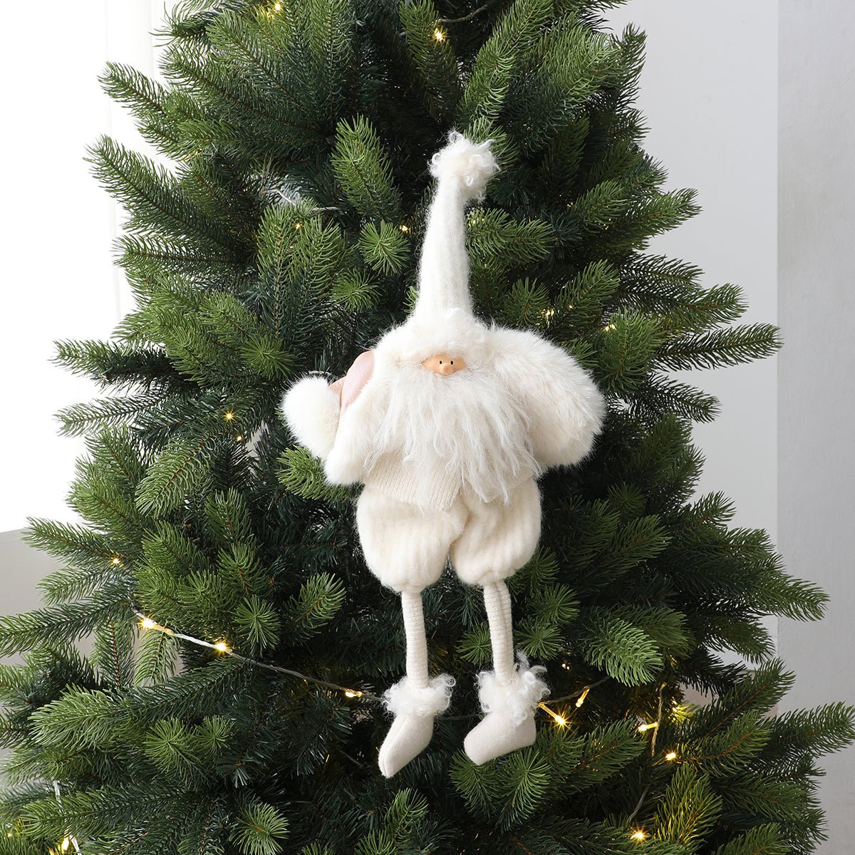 Suspension figurine père noël décorative artificielle H49 VELVET crème, SIA DECO