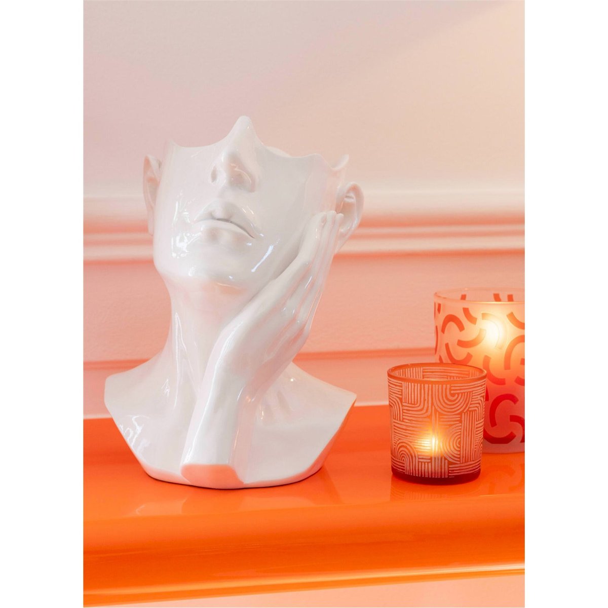 Cache-pot sculptural visage en résine blanc, RECOLLECTION