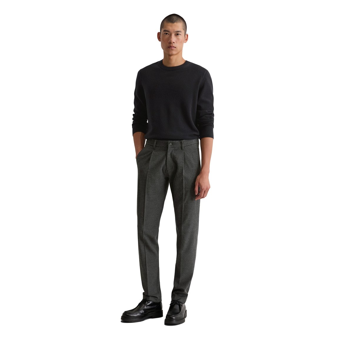 Pantalon modèle Osby Jogger pleats tapered en laine vierge et viscose mélangées noir, MARC O'POLO