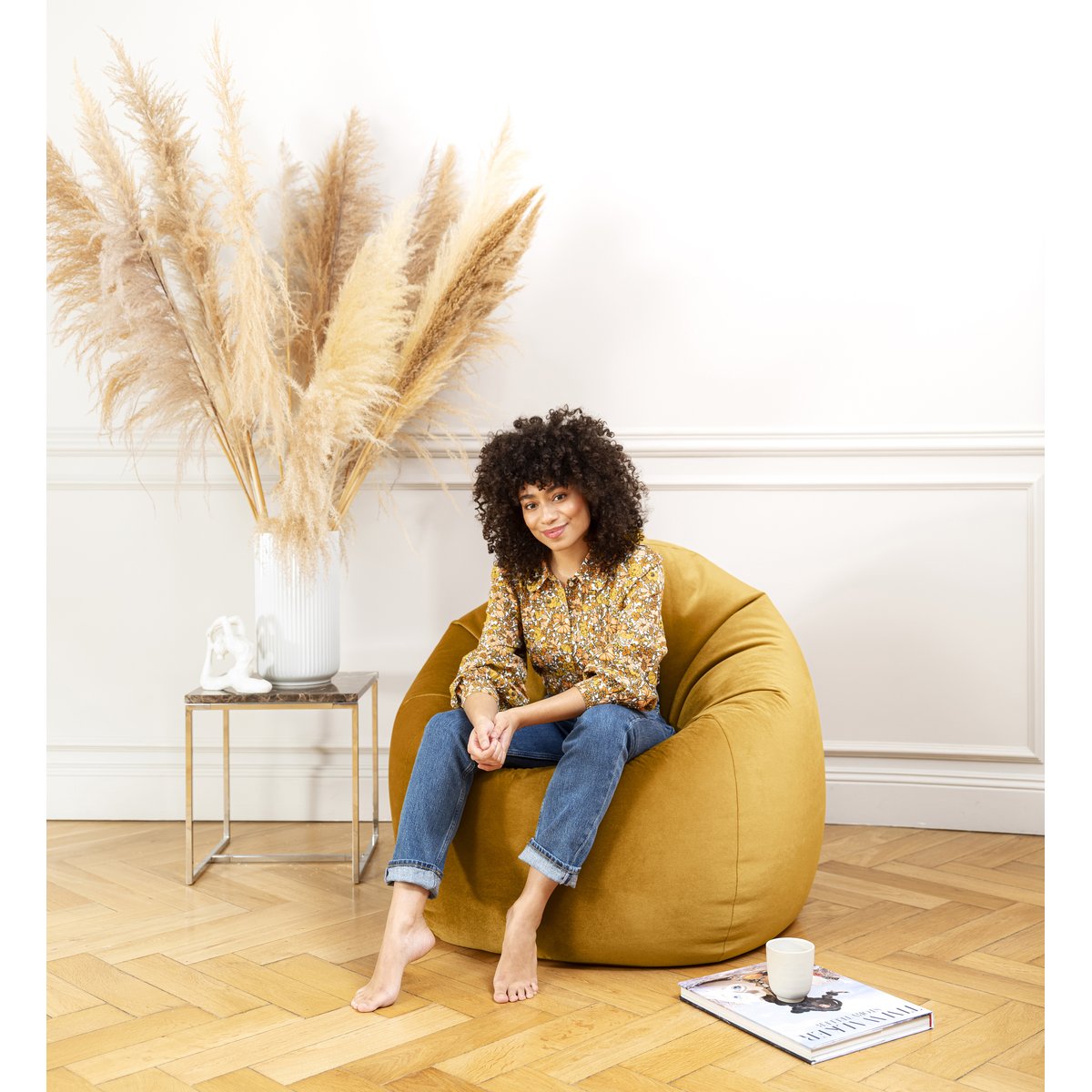 Pouf interieur poire velours MARLA BEAN XXL bleu pétrole, MAGMA HEIMTEX