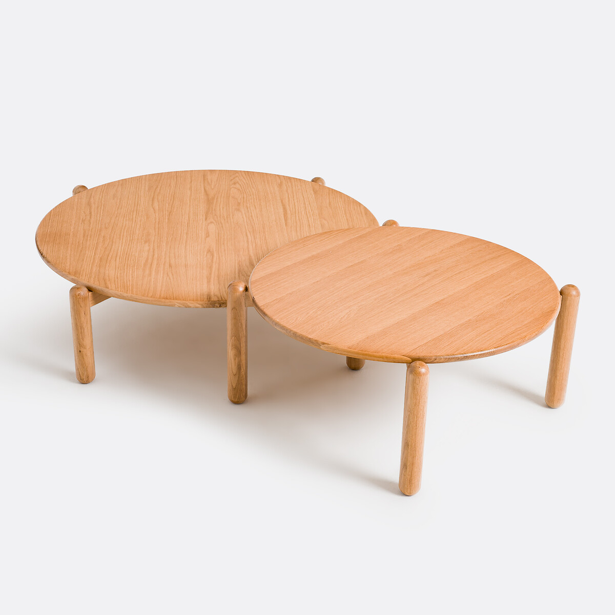 Table basse ronde, pieds chêne massif, diamètre 84 cm, COLOQUO coloris chêne, LA REDOUTE INTERIEURS