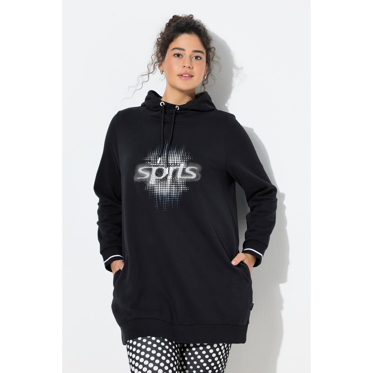 Sweat-shirt long à capuche noir, ULLA POPKEN