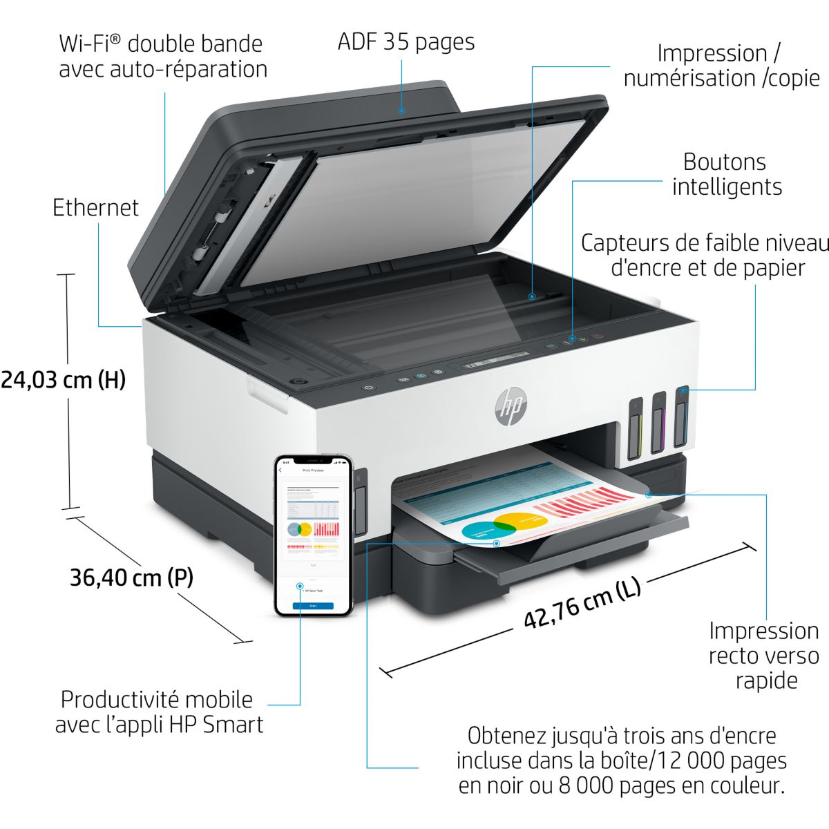 Imprimante jet d'encre Smart Tank 7305/7307 couleur unique, HP