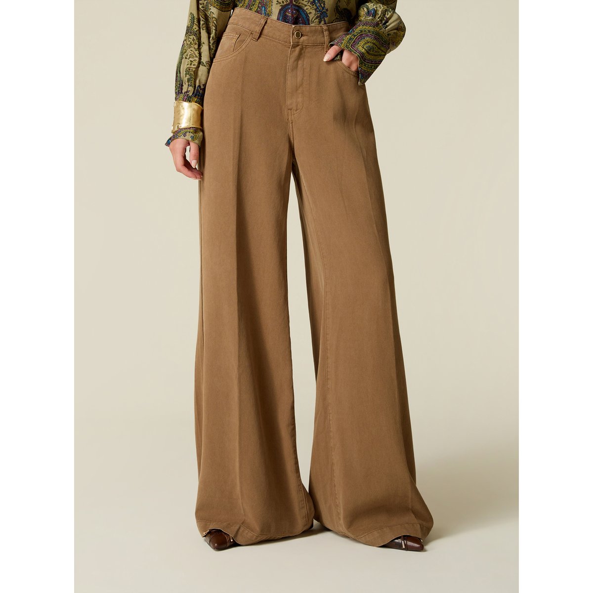 Pantalon palazzo avec charm marron, OLTRE