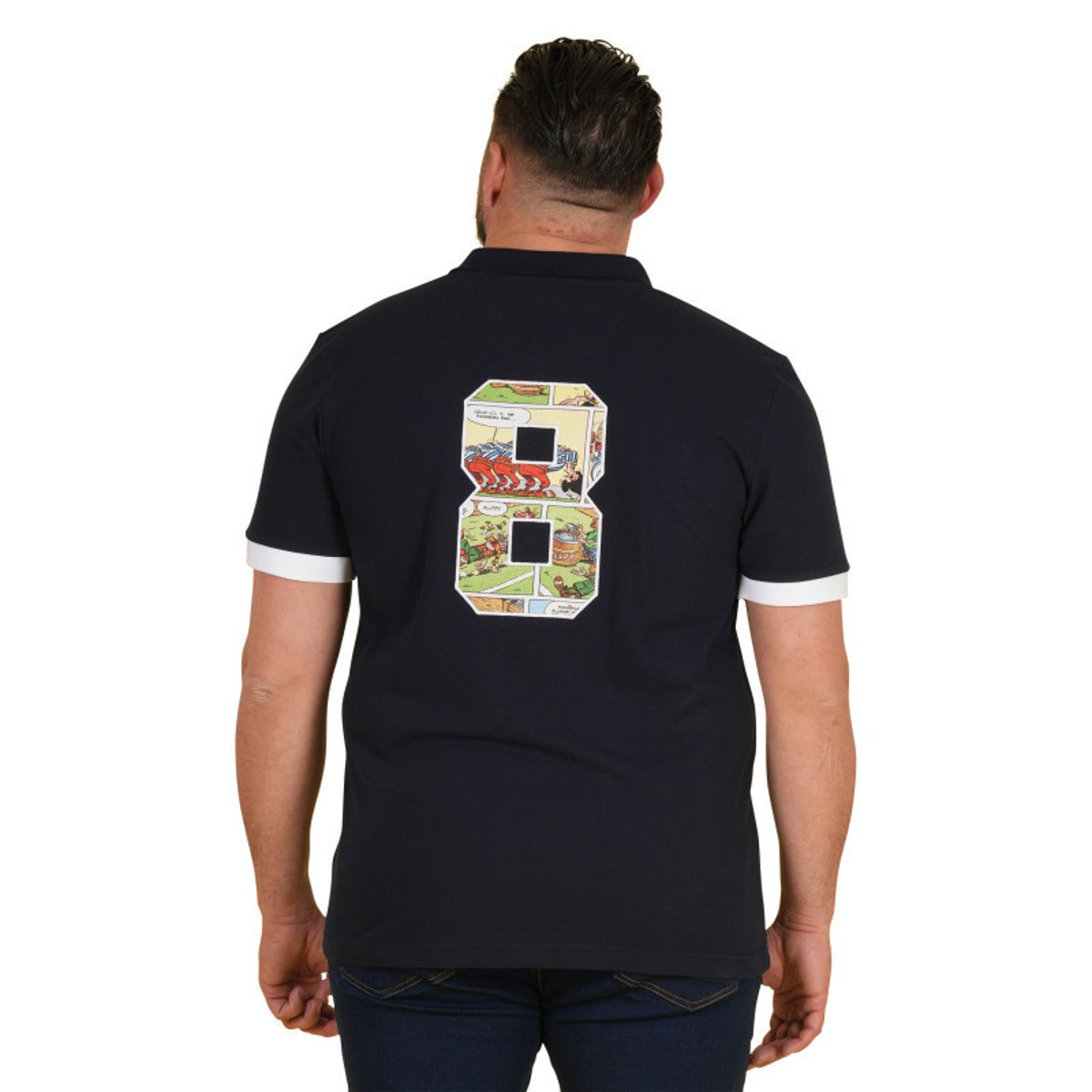 Polo en coton marine uni pourvu d'un écusson brodé et d'une coupe droite bleu foncé, RUCKFIELD