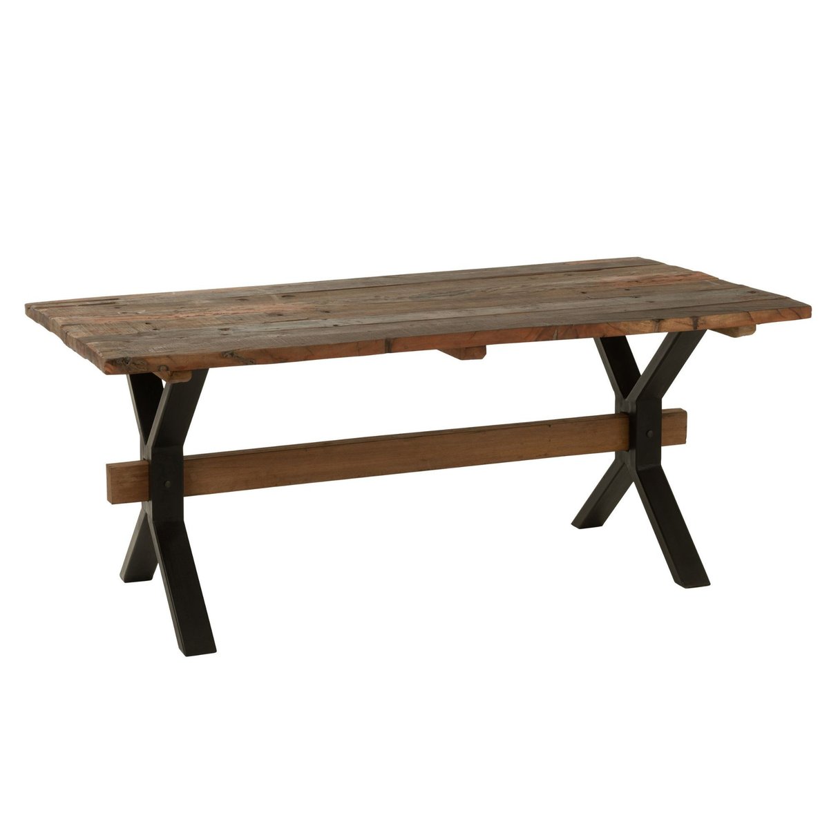 Table de ferme industriel en bois et pieds croisés métal L180 6 places - MARIE bois foncé, HELLIN, DEPUIS 1862
