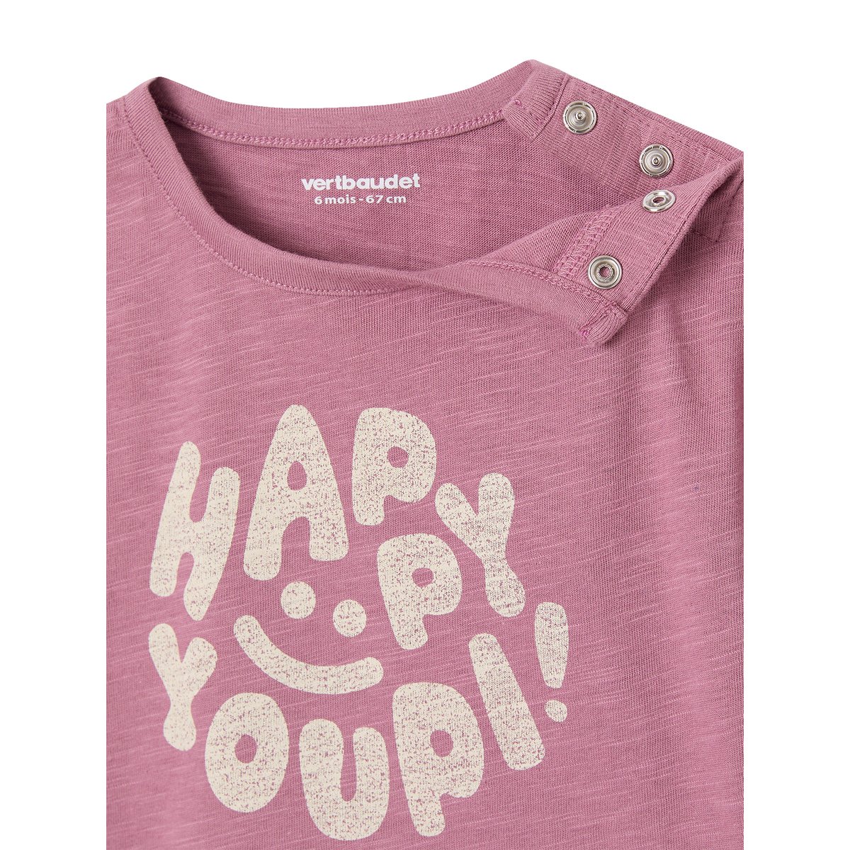T-Shirt "Happy Youpi" bébé manches courtes en coton bio violet, VERTBAUDET