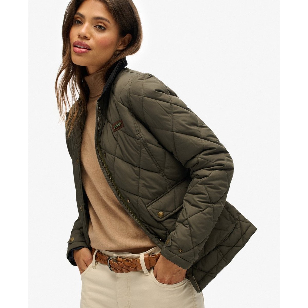 Veste Doublée à Bordure en Velours Côtelé kaki militaire, SUPERDRY