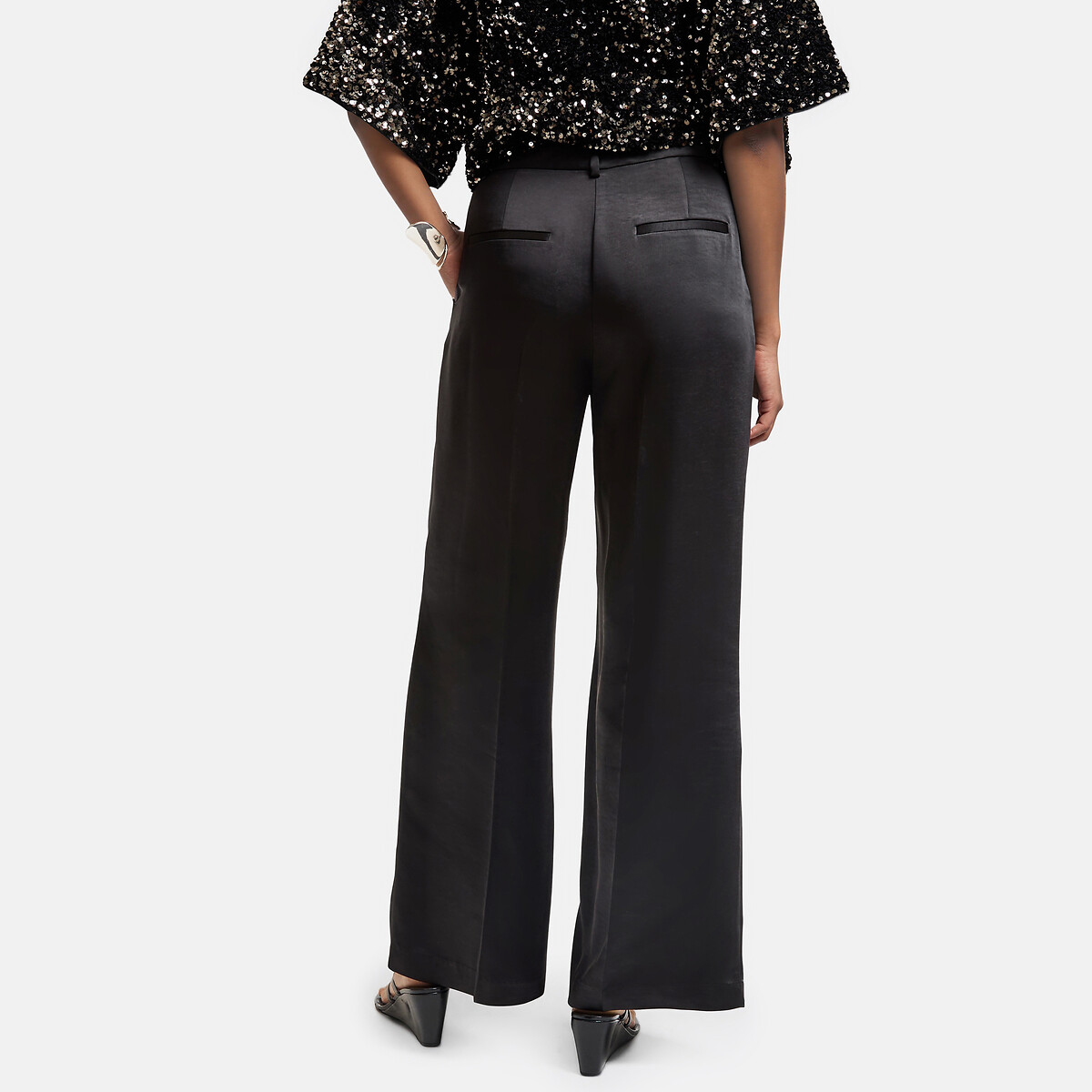 Pantalon large à pinces, en satin noir, LA REDOUTE COLLECTIONS