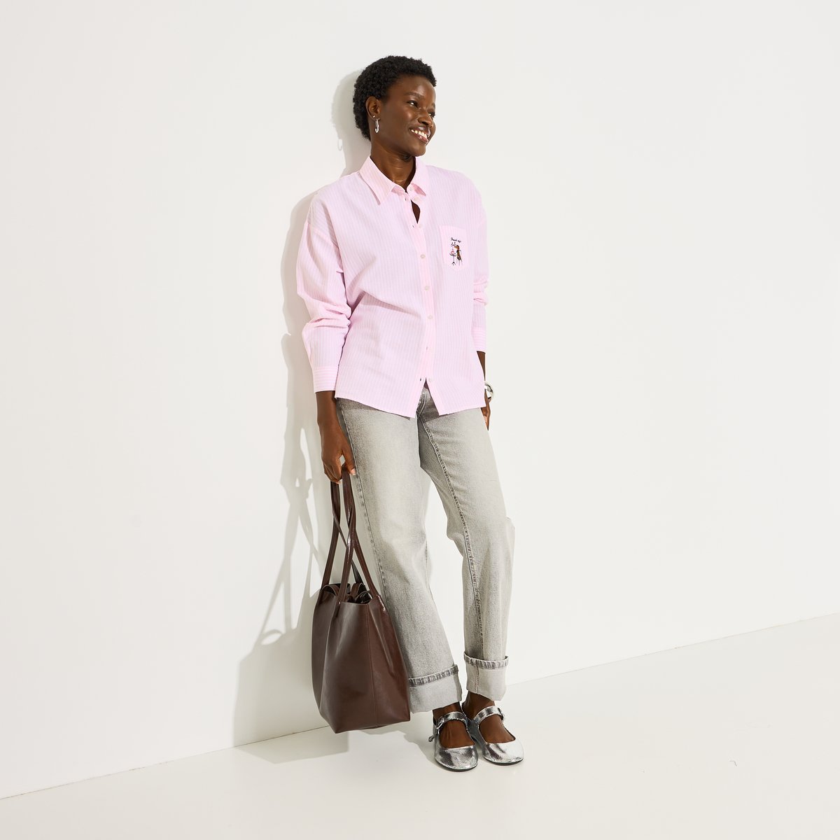 Chemise rayée brodée animal rose, GRAIN DE MALICE
