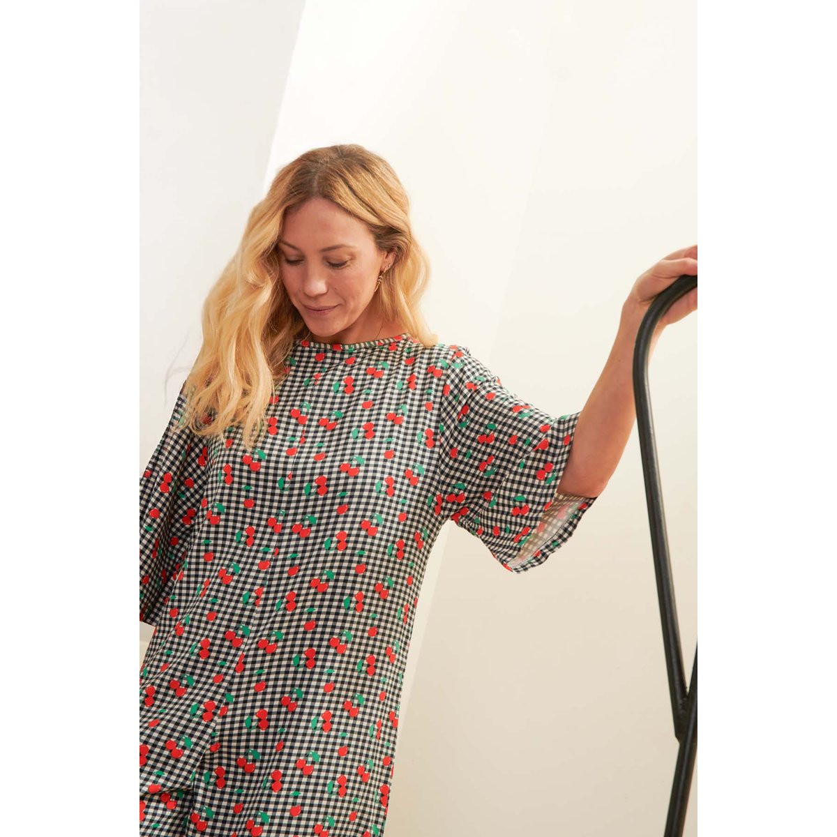 Combinaison à manches évasées pois marron noir vichy motifs cerise, WE ARE JOLIES