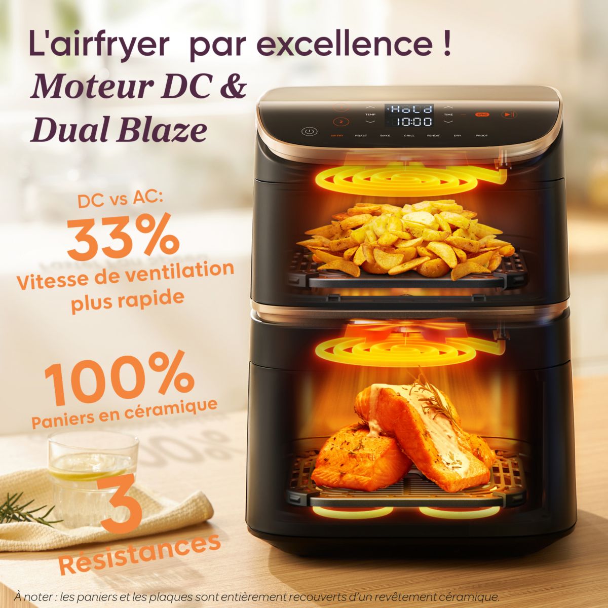 Friteuse sans huile KOSP0040EUN Turbo Tower Pro Smart, 10,8 L, panier céramique couleur unique, COSORI