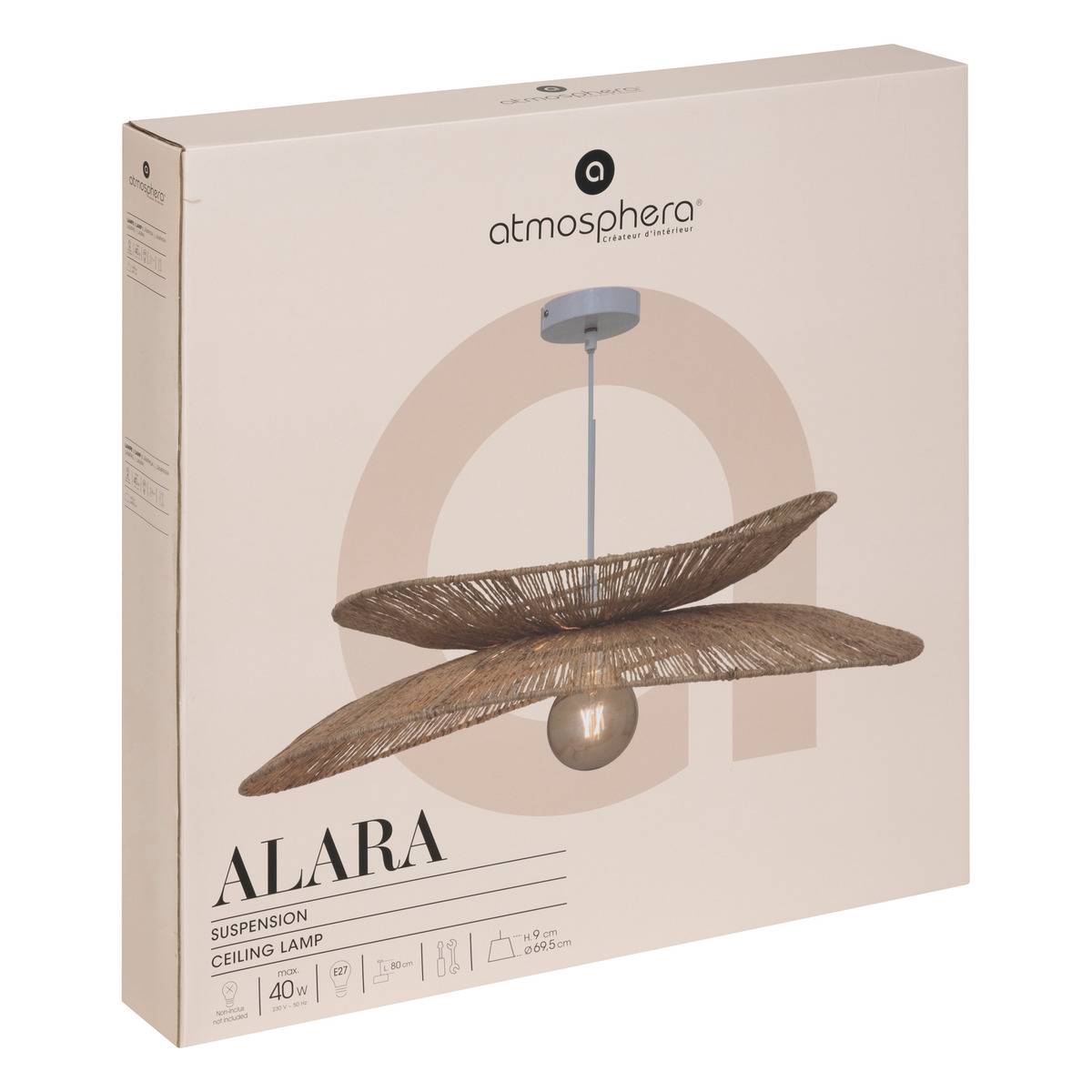 Suspension en jute tressé ALARA beige, ATMOSPHERA