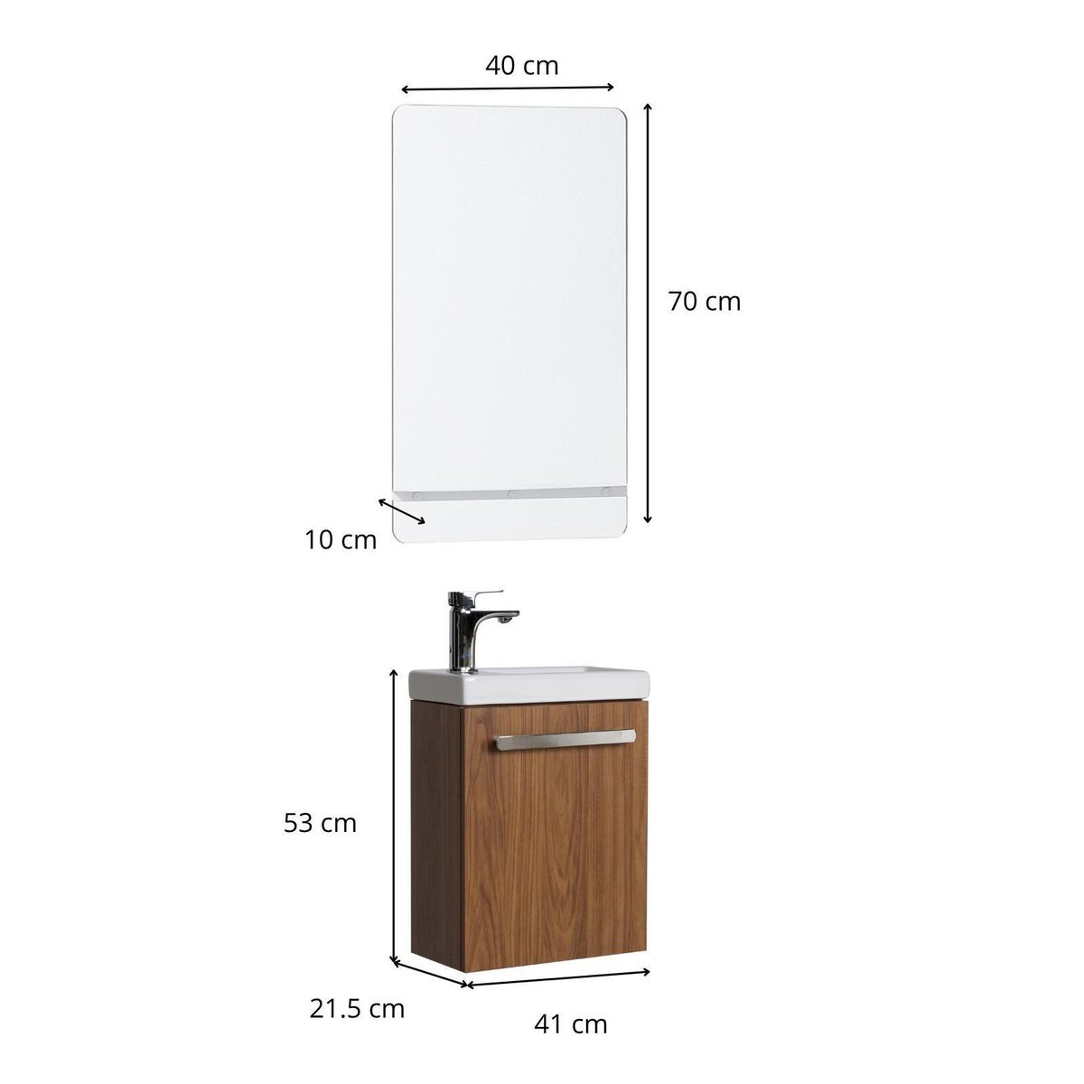 Ensemble lave-mains suspendu avec robinet et miroir NEVADA décor noyer, MOB IN