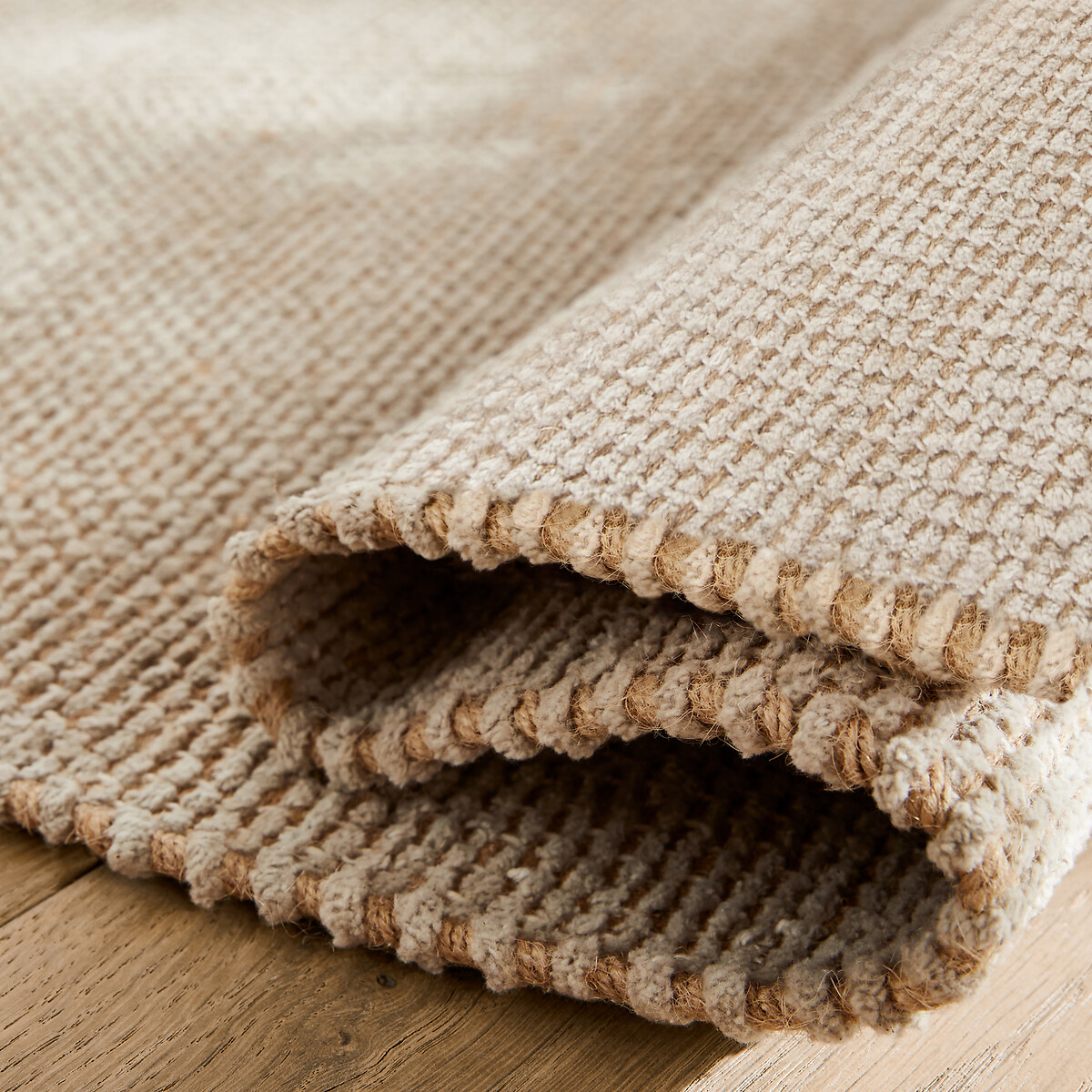 Tapis tissé main, coton et jute, Yesit grège, AM.PM