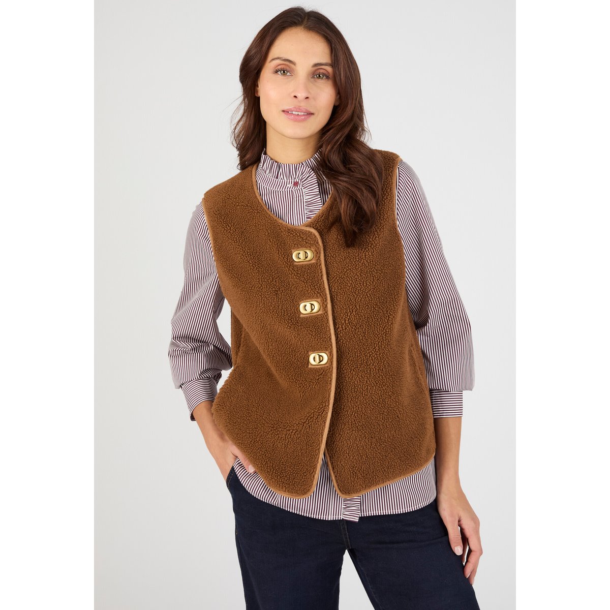 Veste sans manches maille polaire moutonnée marron, DAMART