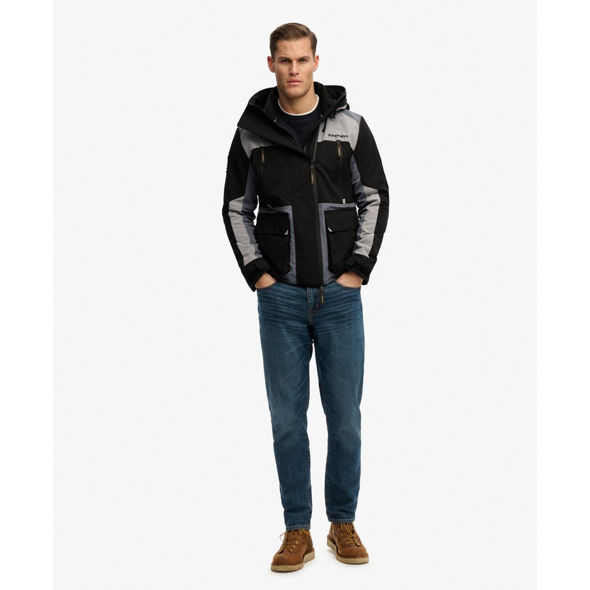 Veste Coupe-vent à Capuche Color Block noir, SUPERDRY