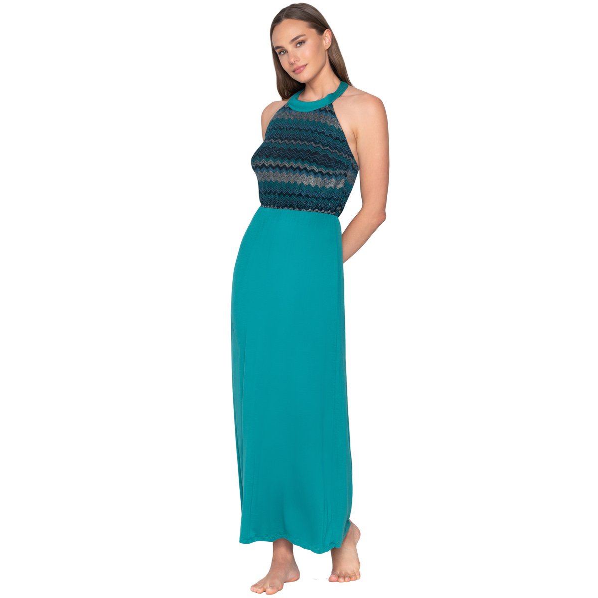 Robe longue estivale dos nu Topaz vert, LUNA SPLENDIDA