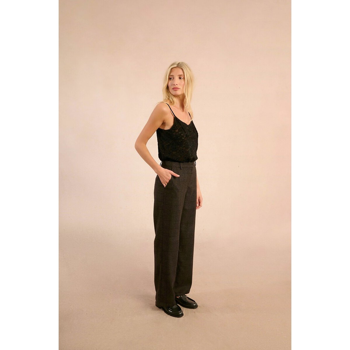 Checked Straight Trousers black, MOLLY BRACKEN