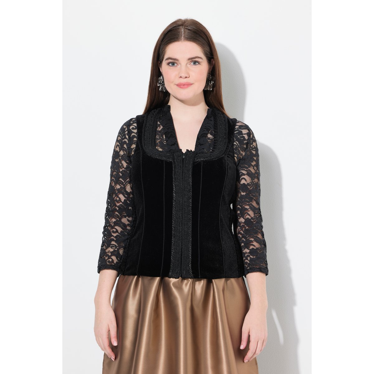 Corsage traditionnel, slim, encolure carrée noir, ULLA POPKEN