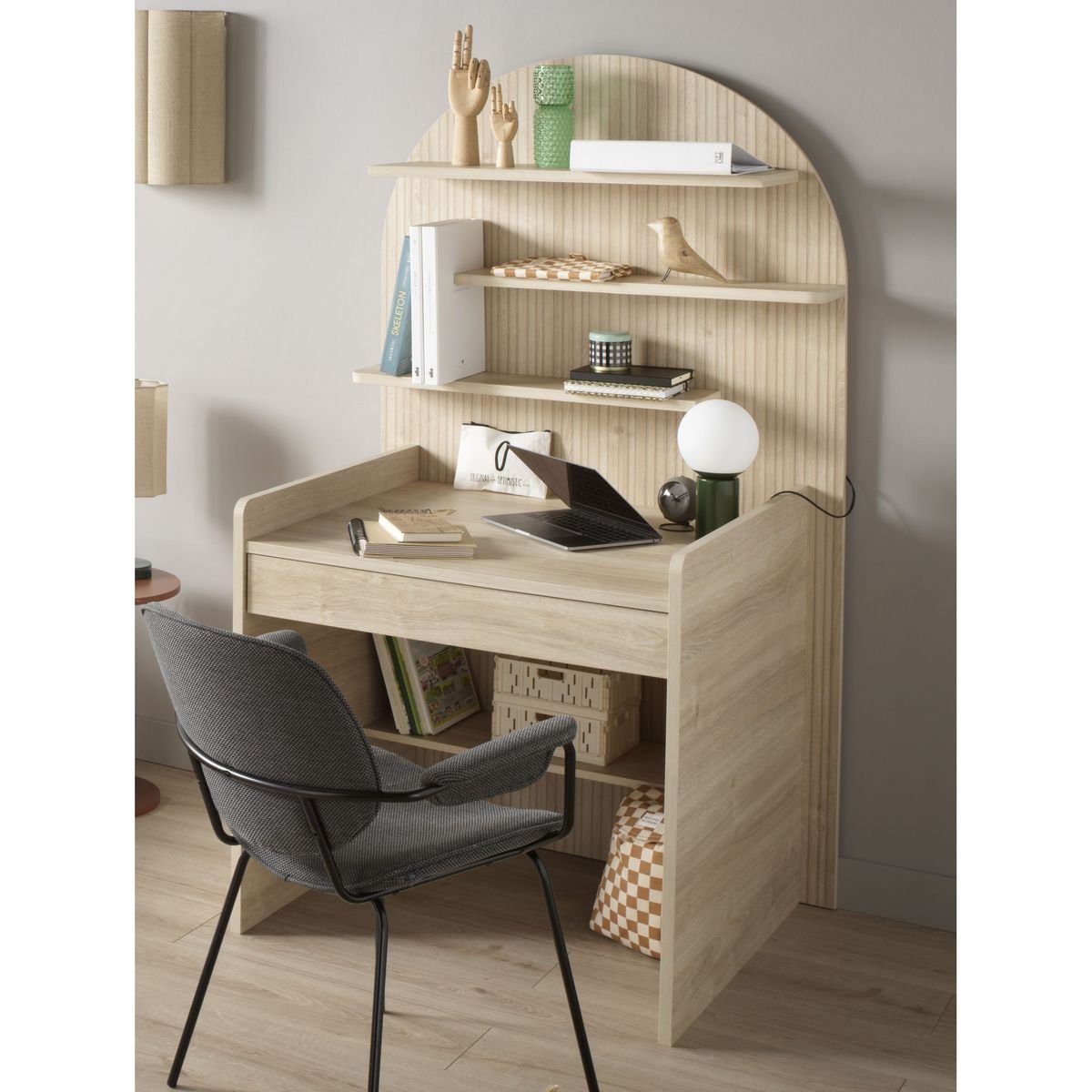 Bureau enfant - décor bois chêne sépia forme arche - ARCHE marron, SAUTHON