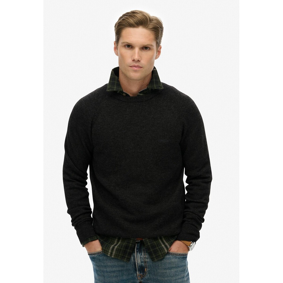 Crew Neck Jumper charcoal grey, SUPERDRY