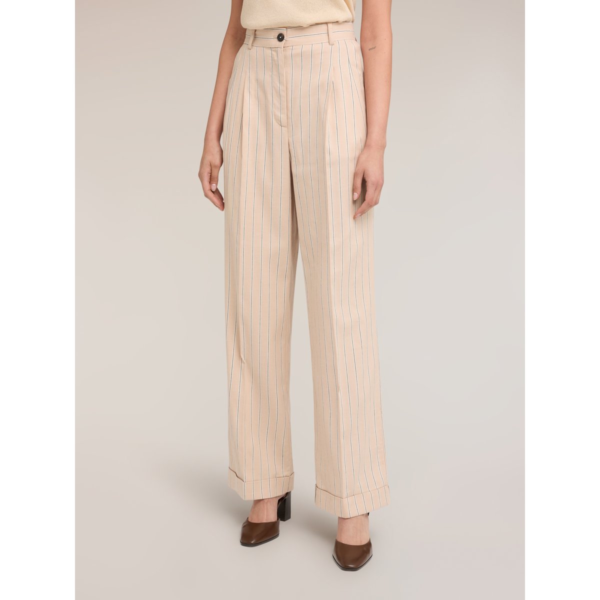 Pantalon palazzo à rayures beige, MOTIVI