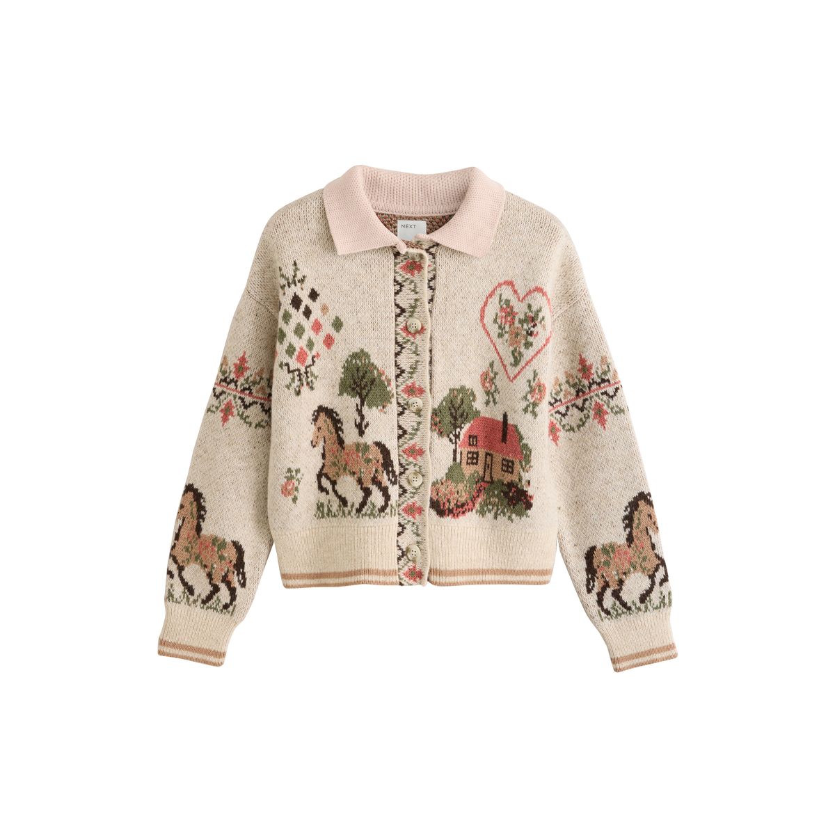Cardigan en tricot cheval rose/crème, NEXT
