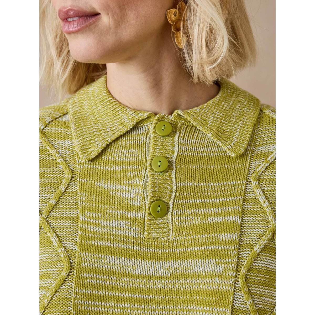 Pull polo avec torsades chiné vert, DAXON