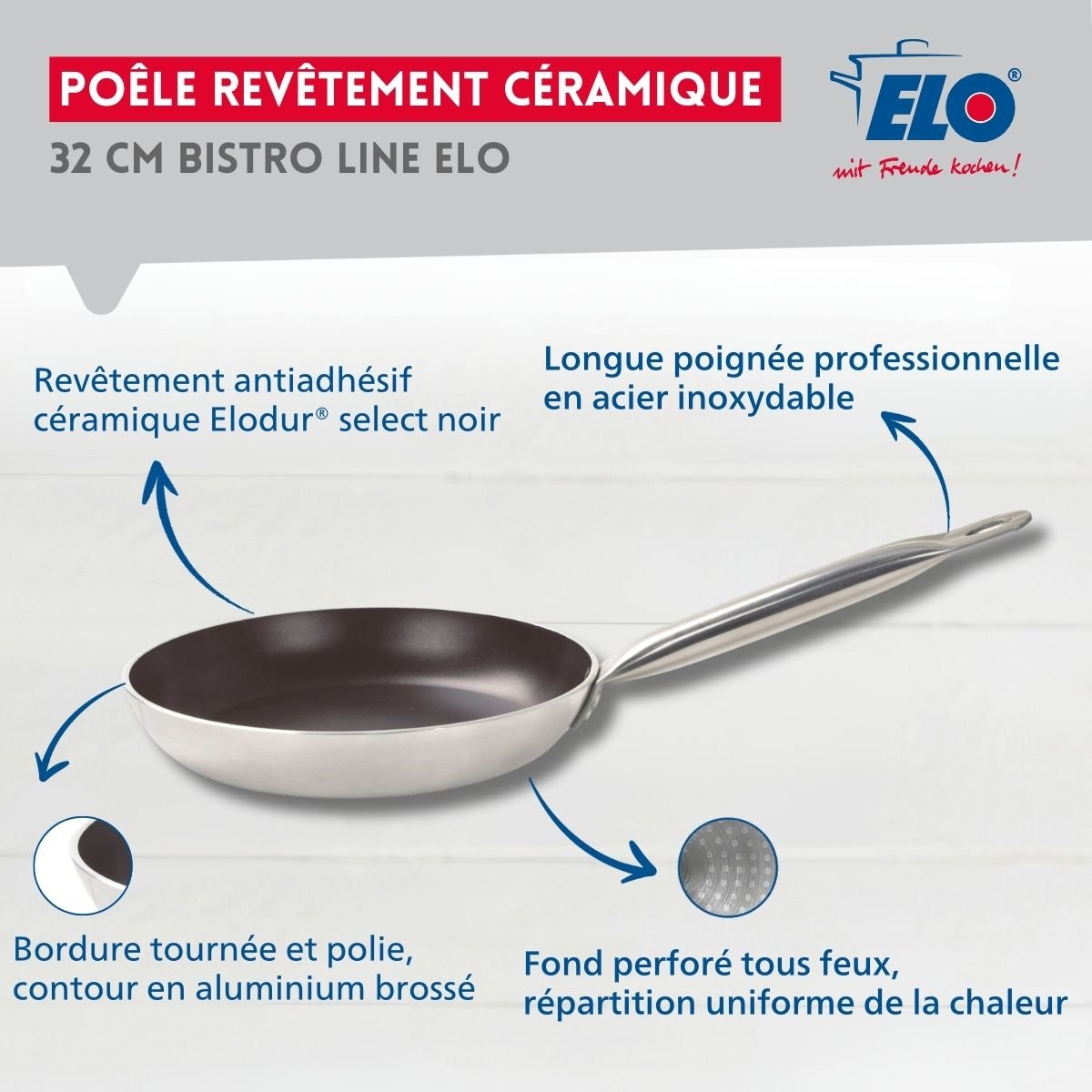 Poêle de cuisson avec revêtement céramique sans PFAS noir,gris, ELO