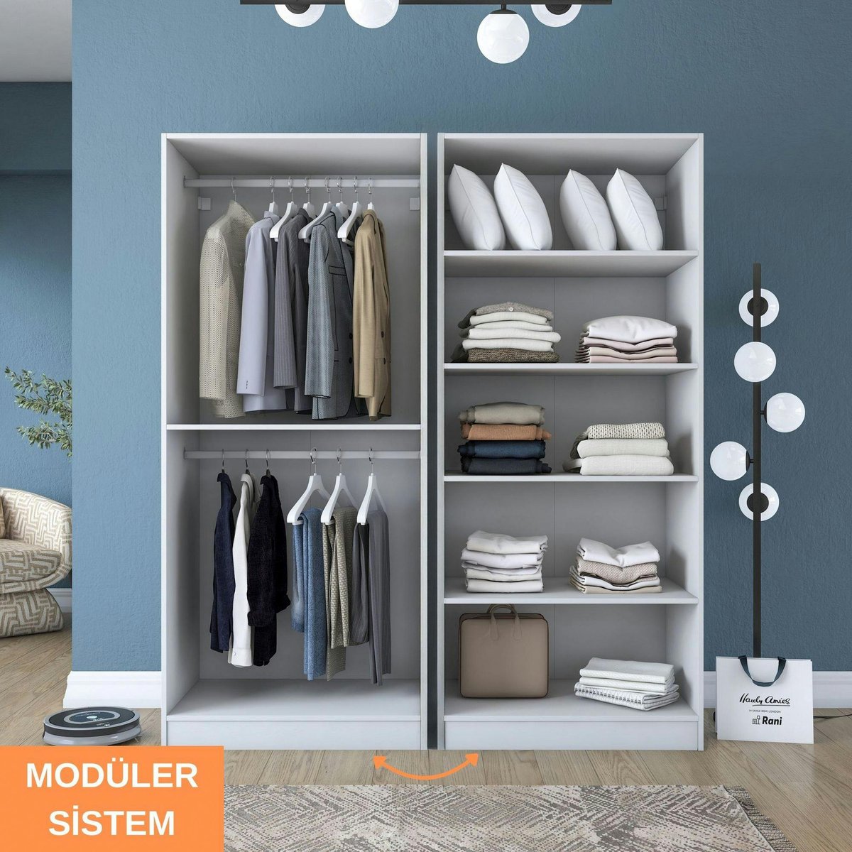 Armoire penderie blanche 4 portes 2 tringles BYRON blanc, PIER IMPORT