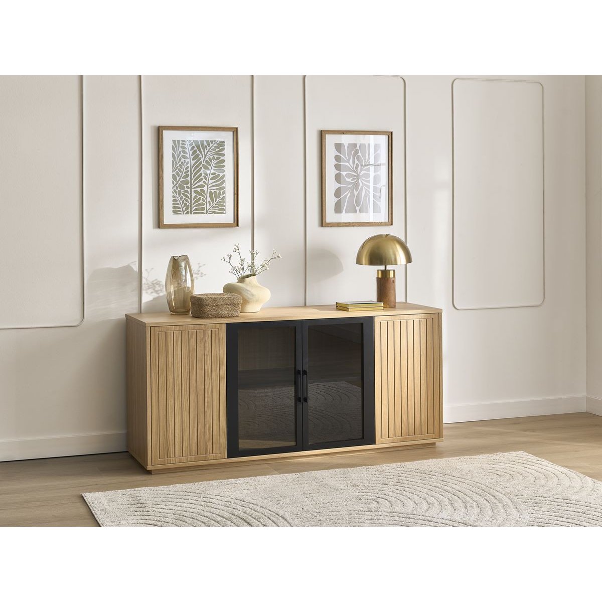 Buffet bas en placage 4 portes 160 cm, THEMYS marron clair, BOBOCHIC