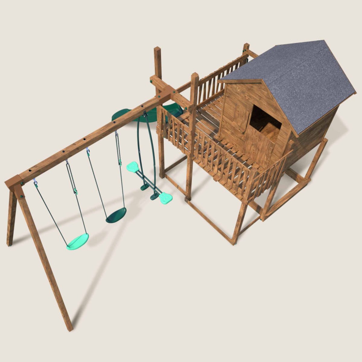 Aire de jeux avec cabane et toboggan COTTAGE marron, SOULET