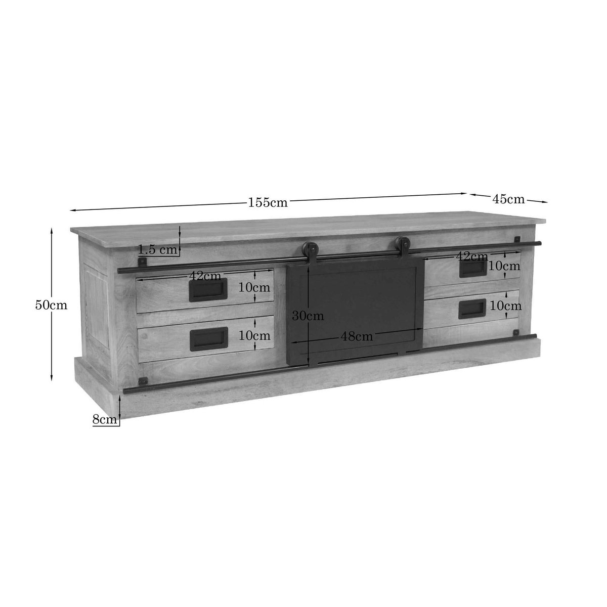 Meuble TV bois métal style atelier à porte coulissante CAMDEN bois naturel, PIER IMPORT