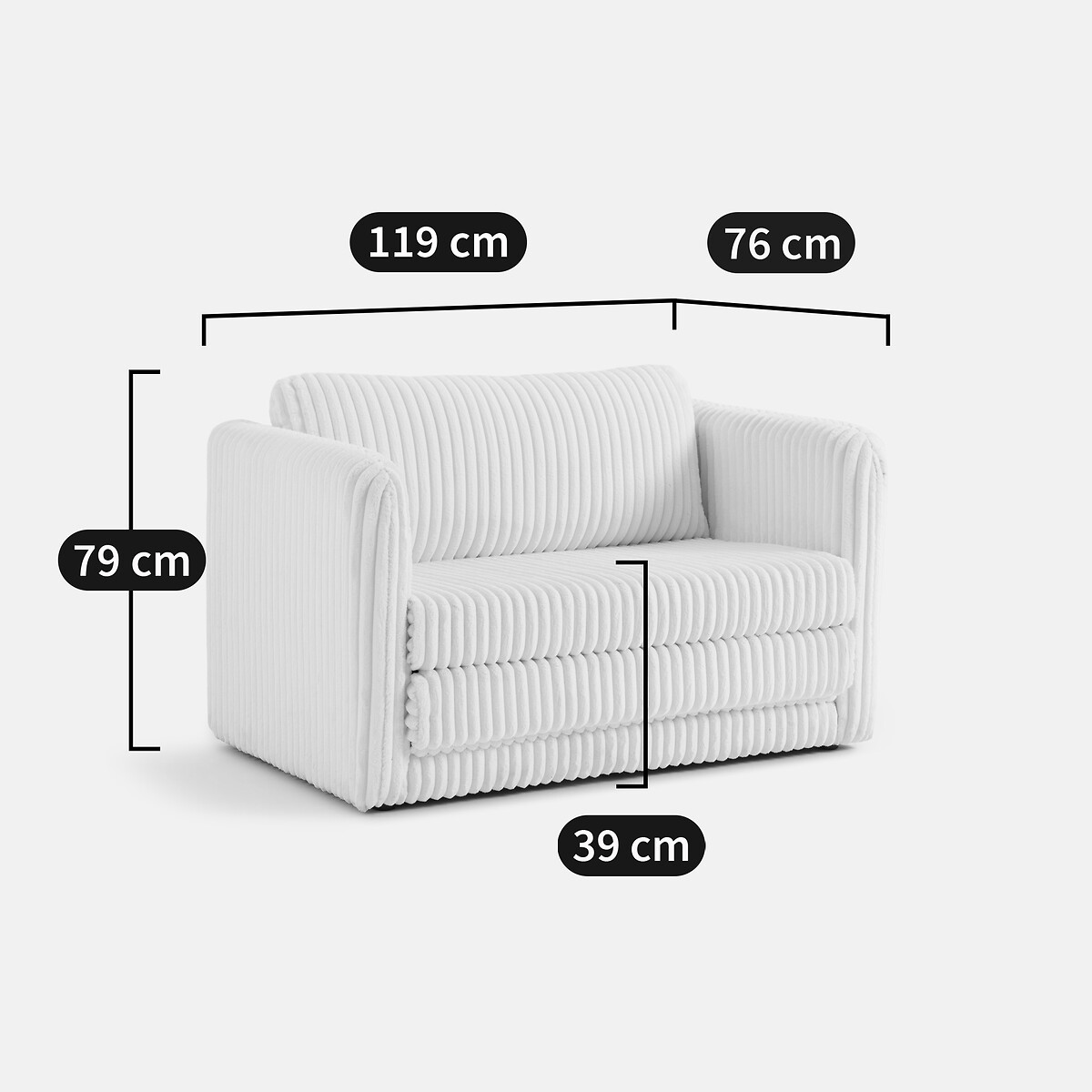 Banquette-lit velours grosses côtes XL, Hazel ecru, LA REDOUTE INTERIEURS