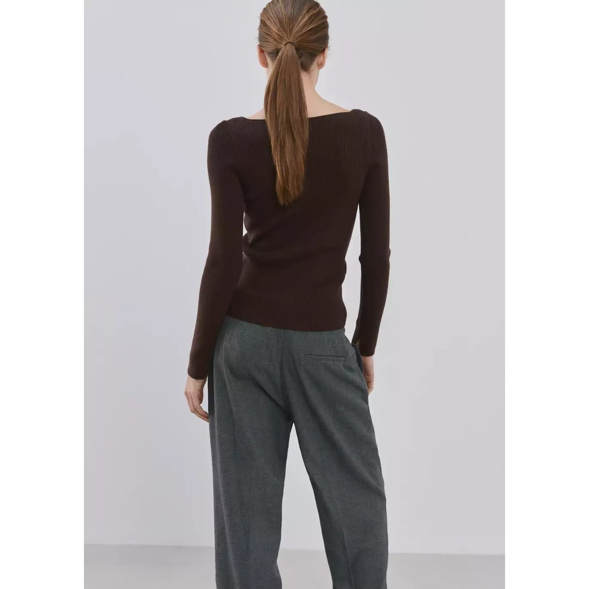Pull maille col bateau chocolat, MANGO