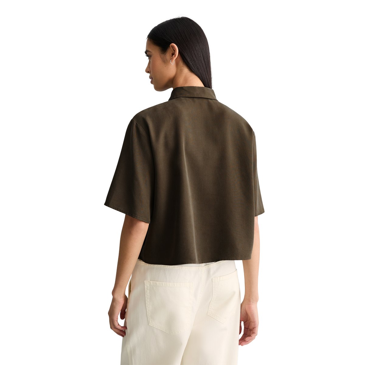 Chemisier crop relaxed en TENCEL™ Lyocell marron foncé, MARC O’POLO DENIM
