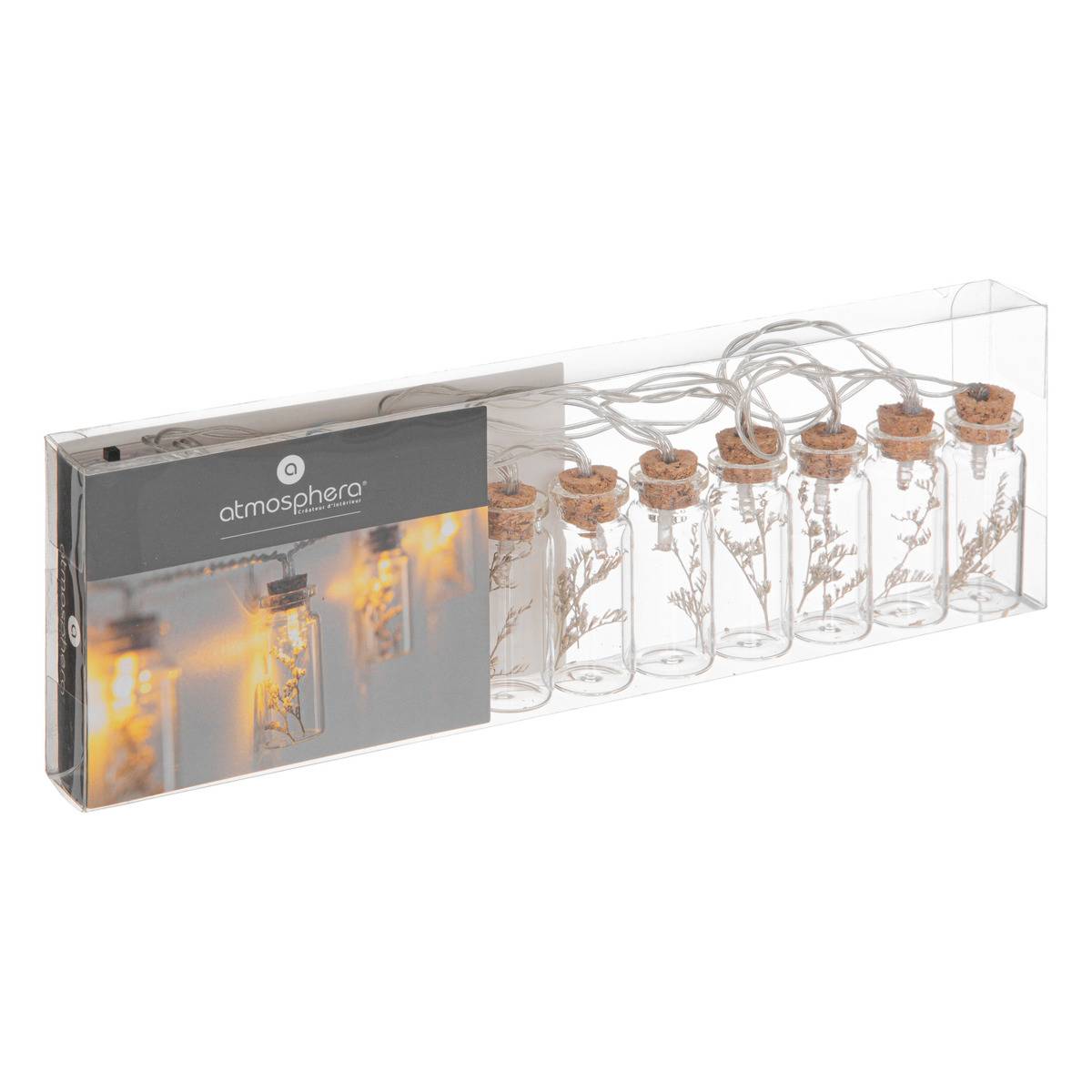 Guirlande LED bouteilles verre à pile FLEUR beige, ATMOSPHERA