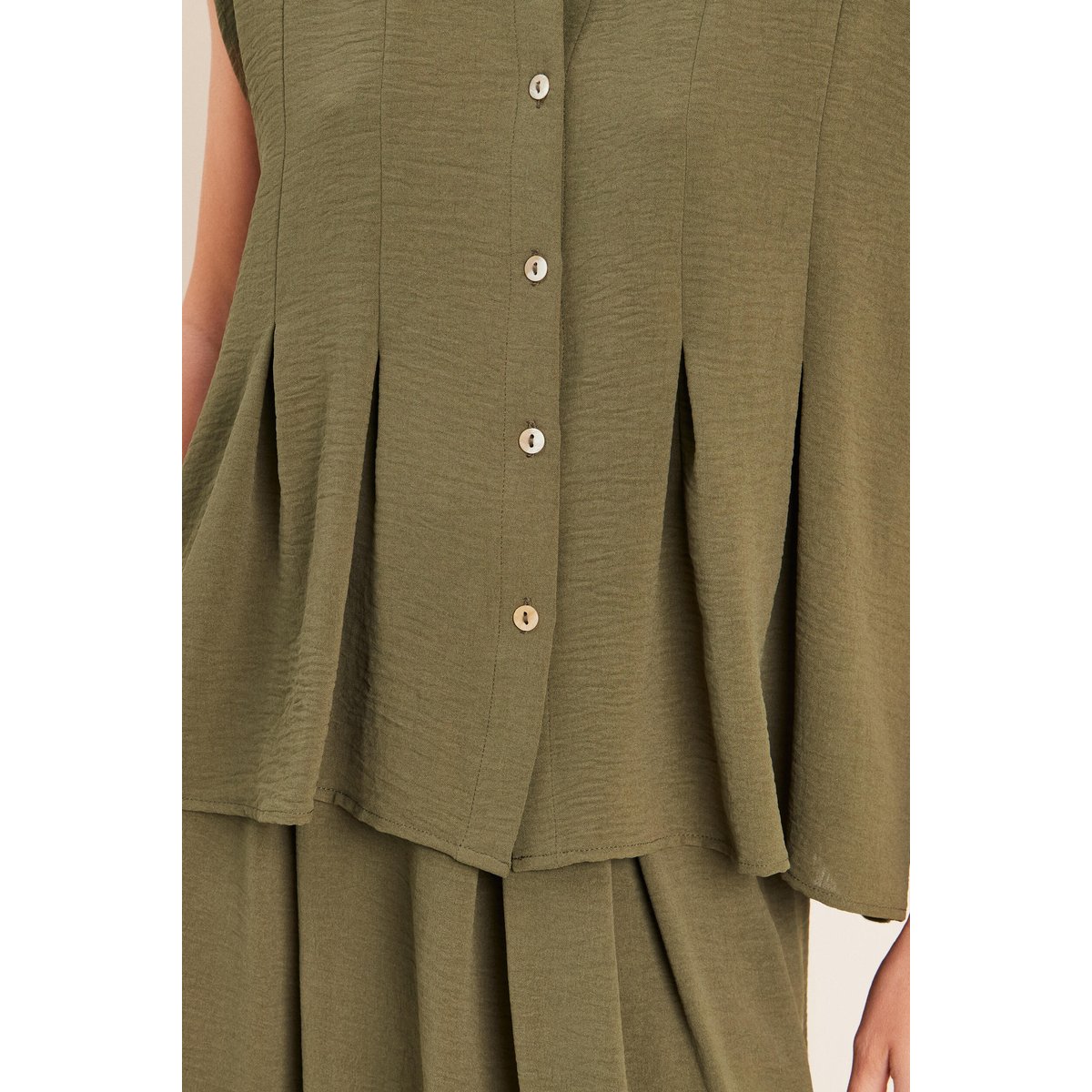 Chemise cintrée manches courtes vert kaki, BREAL