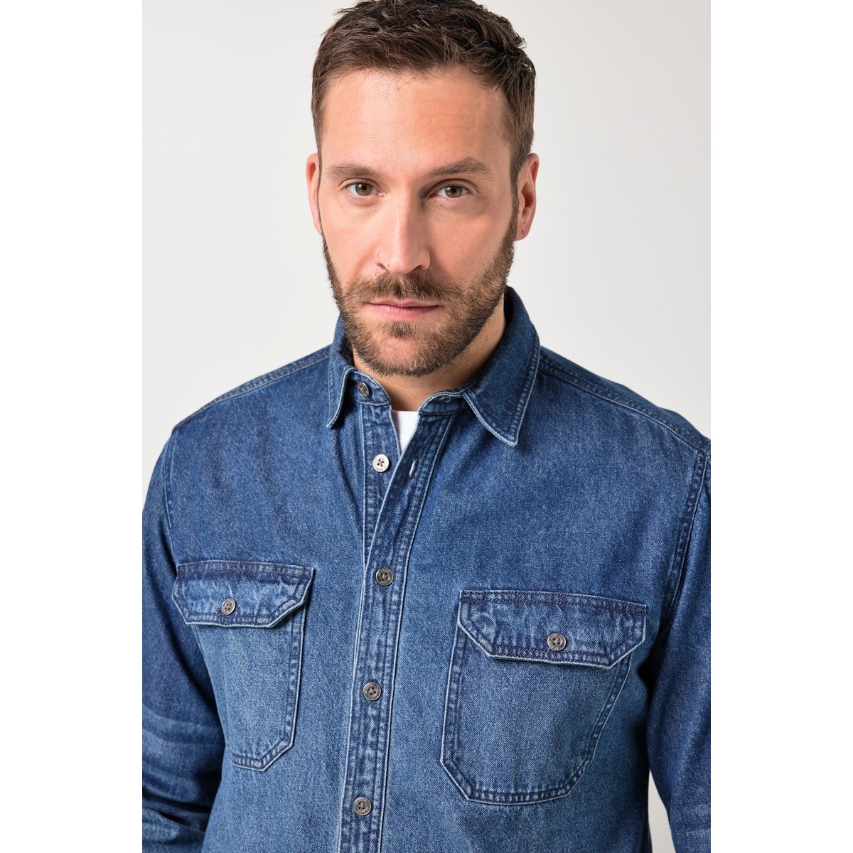 Chemise en jean, manches longues et col Kent bleu jean, JP1880
