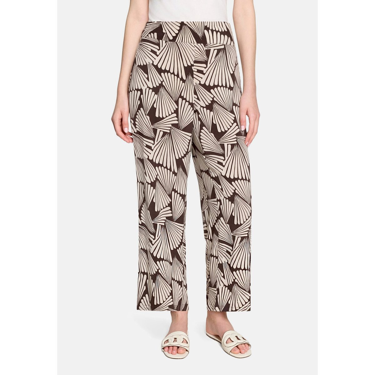 Pantalon Marlene à taille élastique marron/beige, BETTY BARCLAY