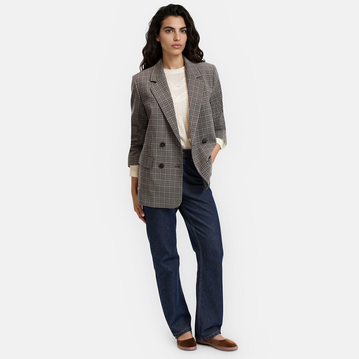 Blazer oversize xadrez, Signature quadrados fundo cinza, LA REDOUTE COLLECTIONS