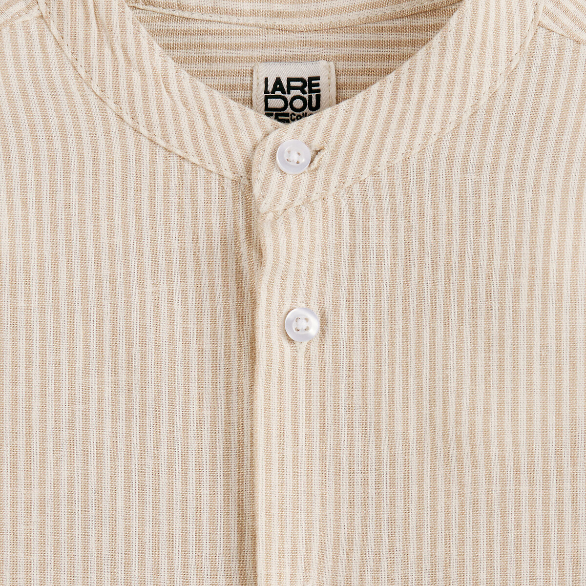 Camisa às riscas, gola Mao, algodão/linho riscas, LA REDOUTE COLLECTIONS