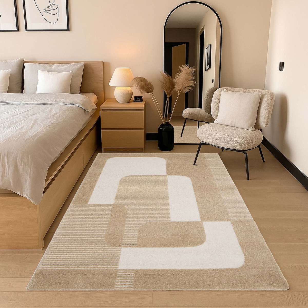Tapis doux à relief moderne graphique DESIGN GEOPOP beige, THE DECO FACTORY