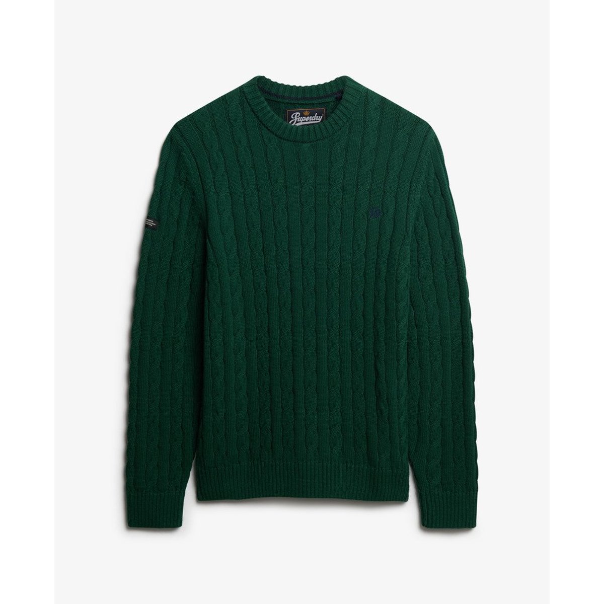 Pull Ras du Cou en Maille Torsadée vert forêt, SUPERDRY